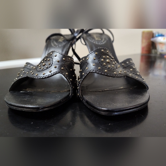 Bonnibel black studded heeled leather sandals with wrap around ankle strap. - Picture 4 of 9